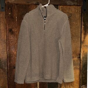 Women’s Gray Sherpa Quarter-Zip Pullover Sweater